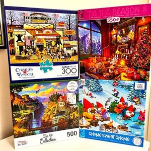 Set of 4 jigsaw puzzles, bundle lot of four, Ceaco, Wysocki, Buffalo, 300-550 pc